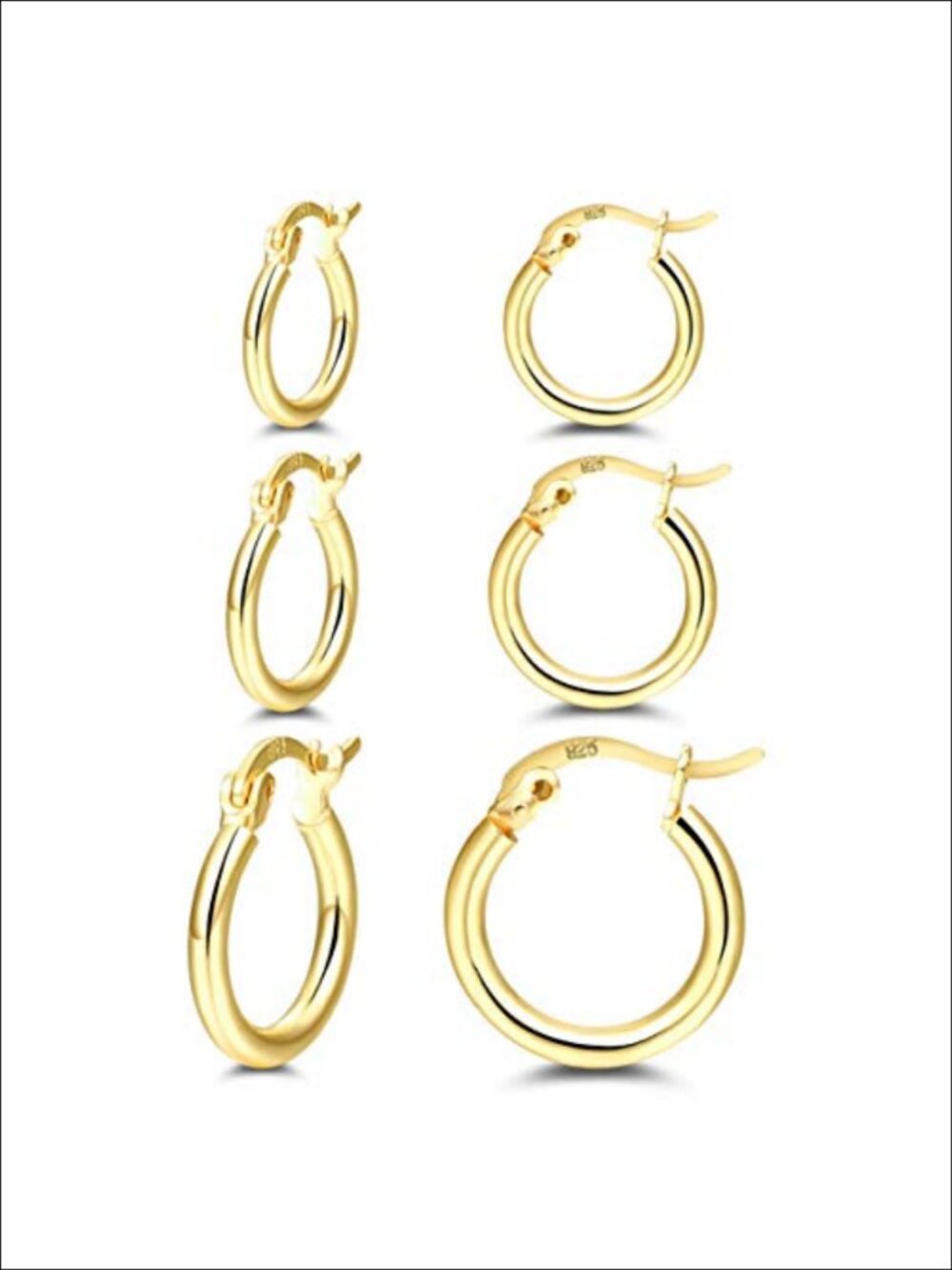14K Gold Plated Small Hoop Earrings Set 3 Pairs 13 15 20mm